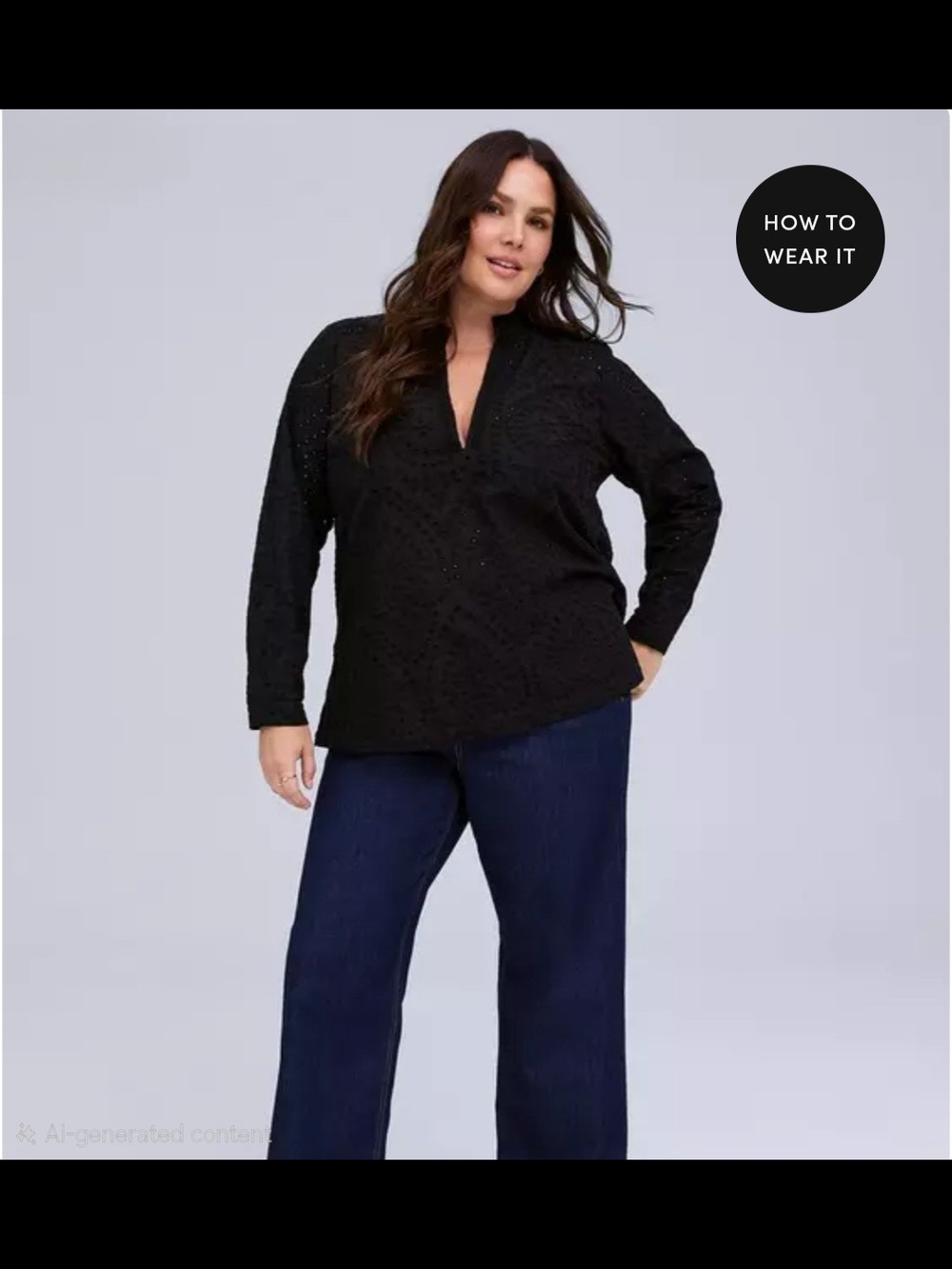 torrid Black Eyelet V-Neck Long Sleeve Blouse